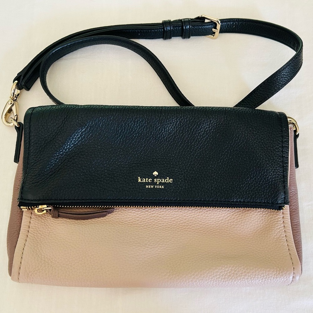 Kate Spade New York Leather Foldover Crossbody Bag Black Blush Colorblock